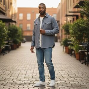 CQR Mens Gray Long‎ Sleeve Button Up Flannel Shirt Jacket Size Medium